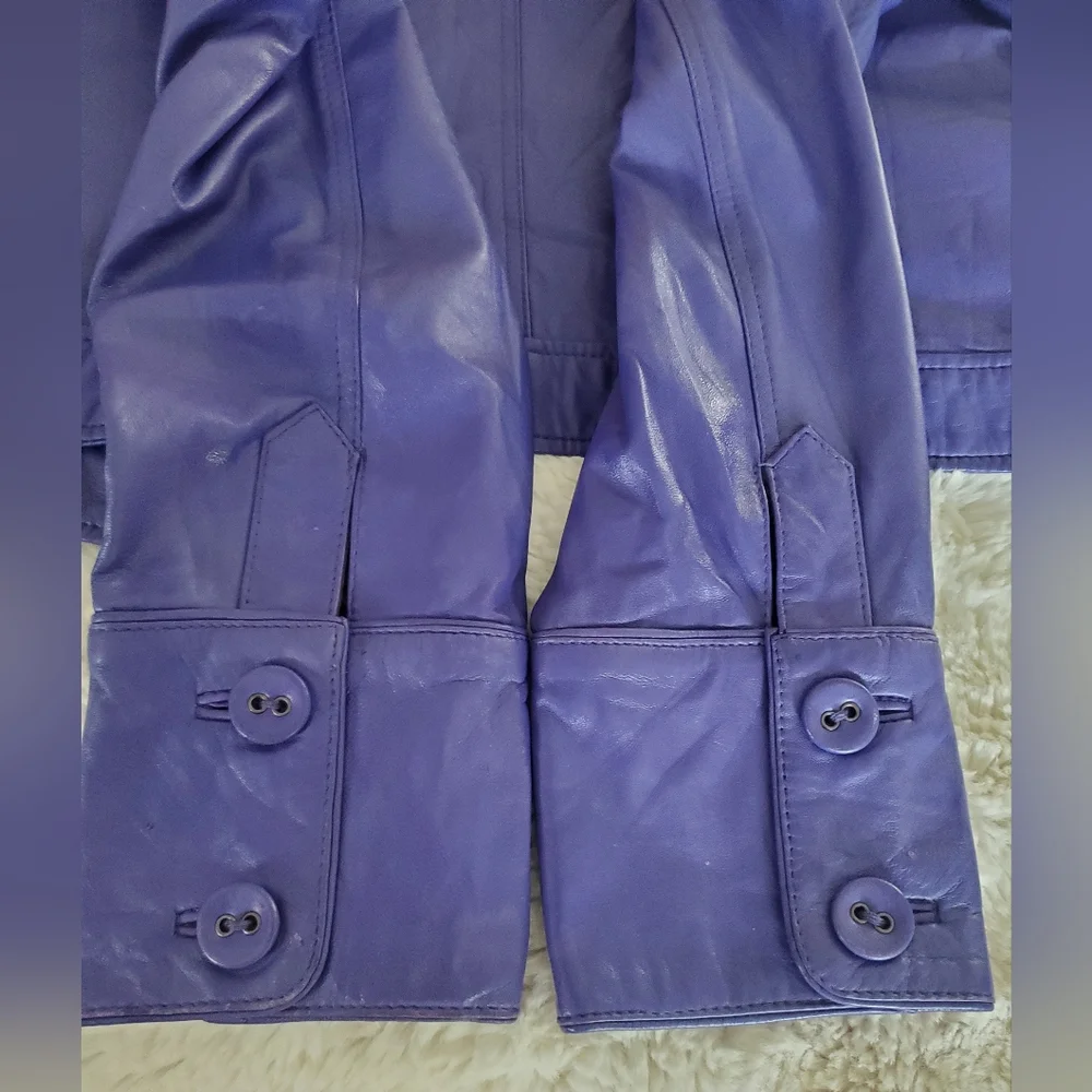 Purple 100% lambskin jacket CACHE LUXE, extremely soft, size M - Picture 3 of 16